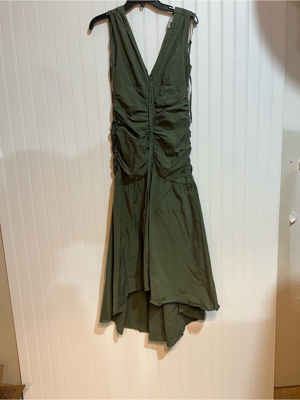Veronica Beard Olive Green Ruched High-Low Midi Dress - Picture 7 of 8
